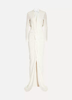 16ARLINGTON Marfil Blanco Minelli Feather Trim Crepe Netted Detalle Vestido de Novia Sin Tirantes