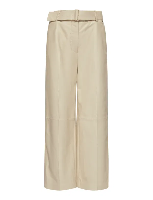 Joseph Nappa Leather Chai Taja High Waist Belted Wide Leg Crop Trousers - House Of Huntington