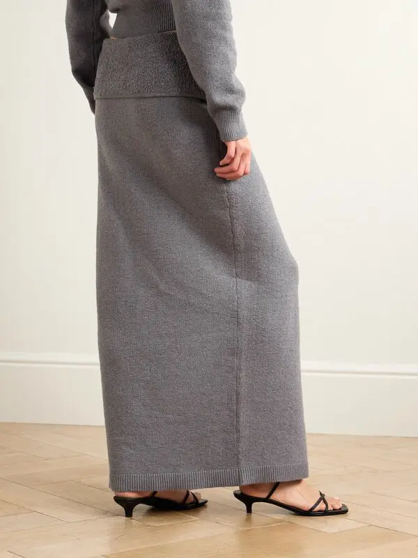 Jupe longue fendue Skims grise en maille texturée