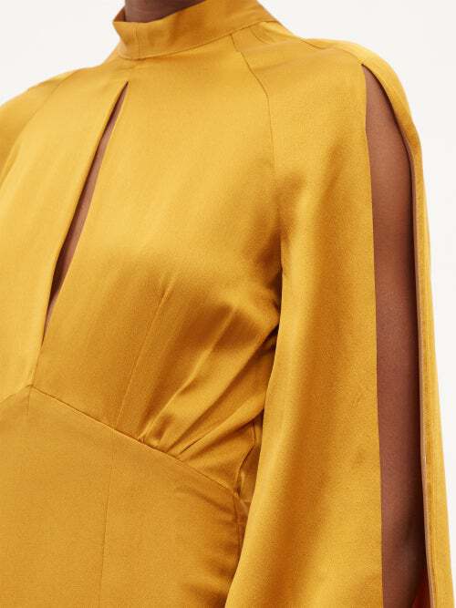 TALLER MARMO Huston Backless Balloon-Sleeve Crepe Yellow Gold Jumpsuit - House Of Huntington