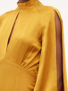 TALLER MARMO Huston Backless Balloon-Sleeve Crepe Yellow Gold Jumpsuit - House Of Huntington