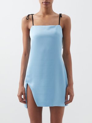 THE ATTICO Baby Blue Satin Tie Strap Mini Dress - House Of Huntington