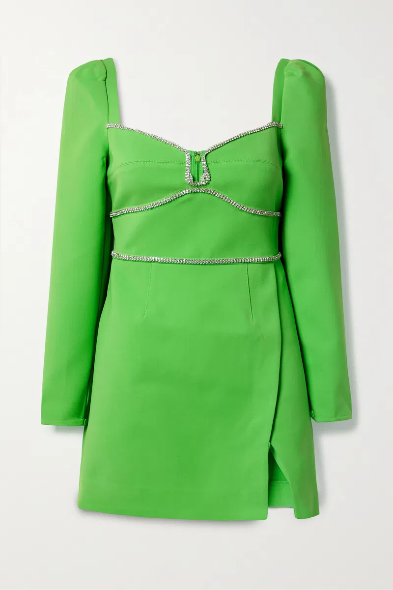 Self-Portrait Green Crystal-Embellished Crepe Mini Dress