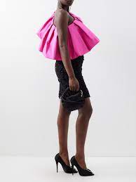 Richard Quinn Margot Pink Ruffle One Shoulder Overlay Black Silk Lace Mini Dress - House Of Huntington