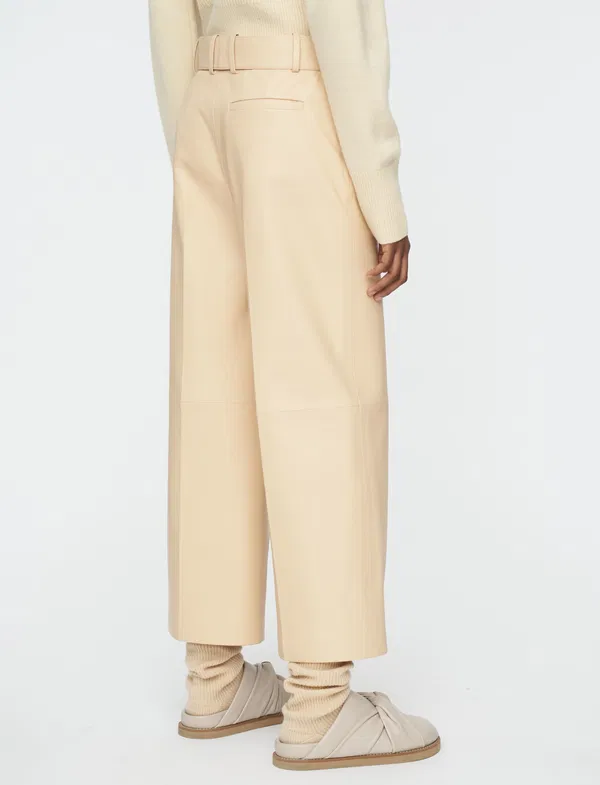 Joseph Nappa Leather Chai Taja High Waist Belted Wide Leg Crop Trousers - House Of Huntington