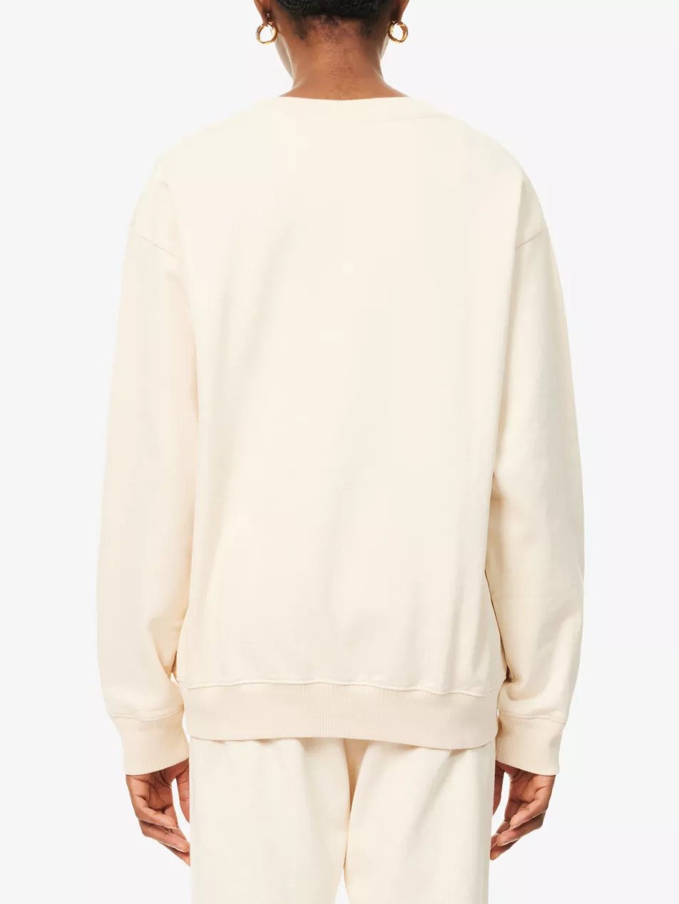 Sporty & Rich Wellness Club Embroidered Crewneck Cream Cotton Sweatshirt