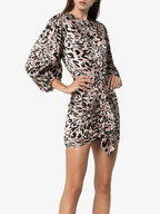 Alexandre Vauthier – Rosa Minikleid aus Seide mit Leopardenmuster und drapierter Rüschenfront