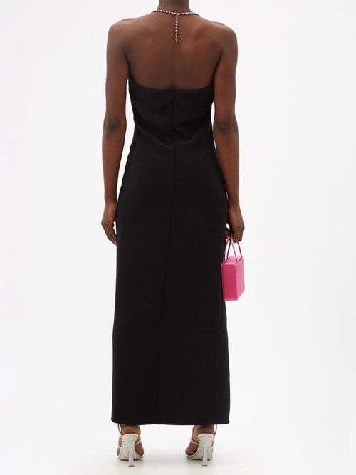 THE ATTICO Black Chain Detail Halterneck High Cut Slit Leg Corinne Dress - House Of Huntington
