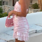 Amy Jane London Emilia Pink Satin Sweetheart Strapless Ruched Mini Dress - House Of Huntington