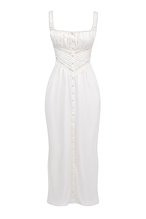 House Of CB Llliana Ivory Satin Lace Trim Slip Dress
