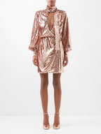 Raquel Diniz Rose Gold Sparkly Tais Plunge-neck Sequinned Dress