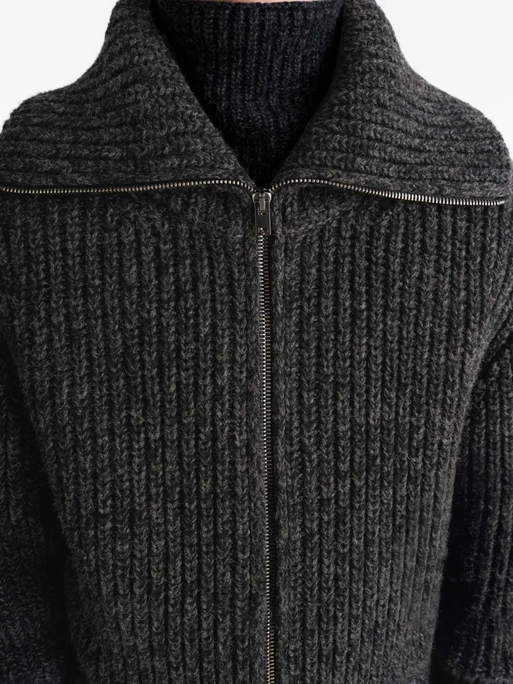 Lemaire Grey Alpaca Yak Blend Ribbed Zip-up Cardigan
