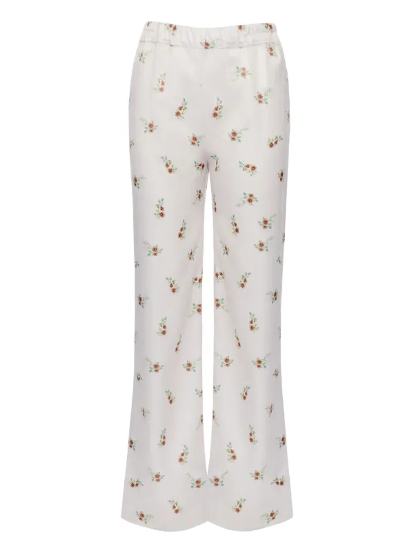 Floral Blossom Print Elastic Waist Summer Trousers