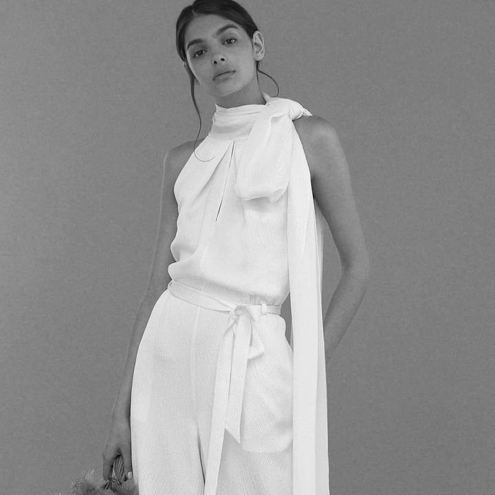 ROLAND MOURET Crossbill Hammered Silk Bridal Ivory White Jumpsuit - House Of Huntington