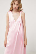 Stine Goya Pink Semi Heavy Satin V-Neck Sleeveless Midi Dress