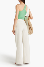 Rejina Pyo Green Nina One Shoulder Ribbed Cotton Tank Top