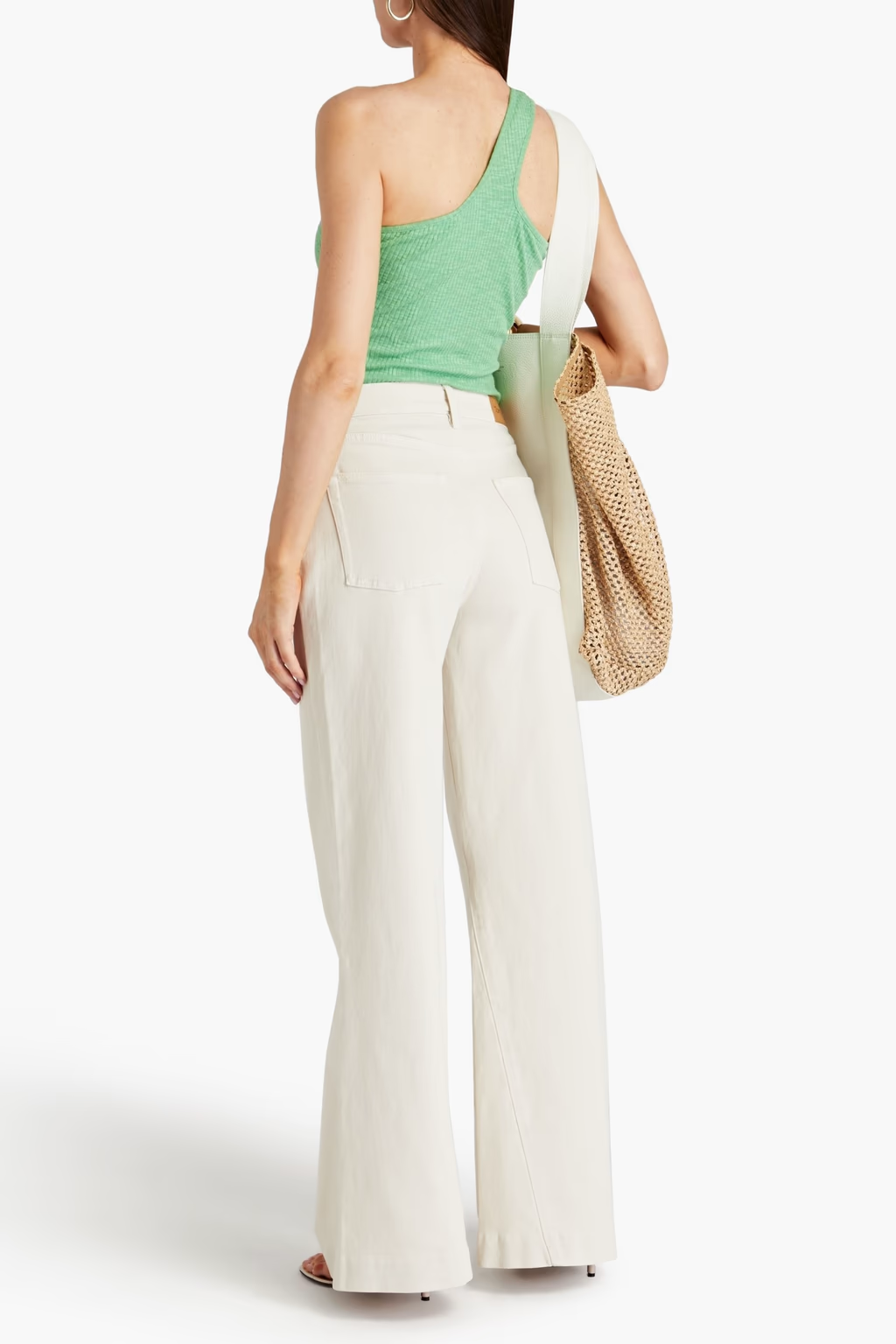 Rejina Pyo Green Nina One Shoulder Ribbed Cotton Tank Top