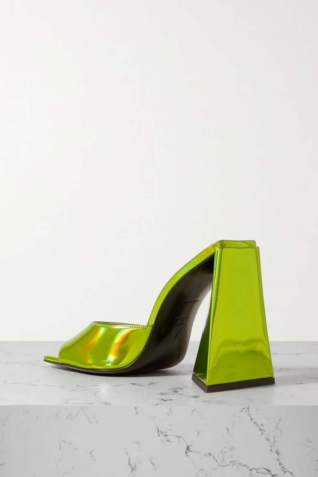 The Attico Devon Iridescent Lime Green High Heel Mules (EX-DISPLAY)