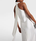 Galvan Silver Satin Pandora Halterneck Sash Detail Gown