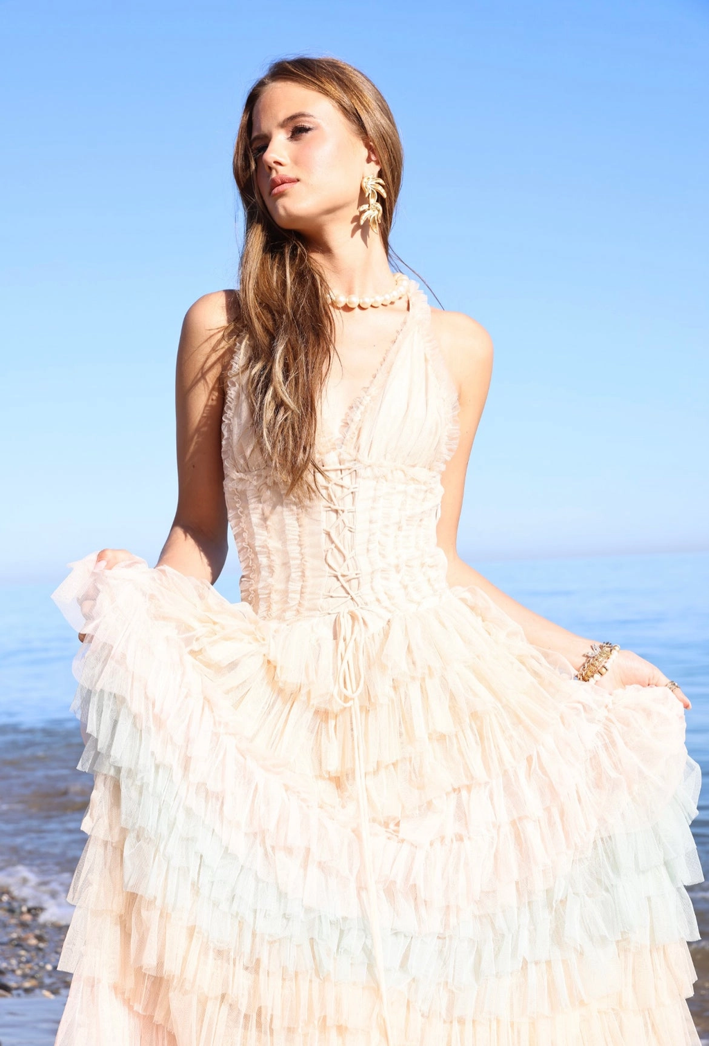 Amy Jane London Iris Dusty Corset Bodice Ruffle Tulle Layered Fairytale Gown - House Of Huntington