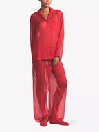 Skims Red Sheer Silk Button-Up Pyjama Shirt Top + Bottoms Set
