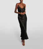 CARINE GILSON Silk Jacquard Print Midi Slip Black Dress - House Of Huntington