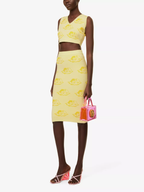 Fiorucci Yellow Angel Cherub Print Knit V-Neck Top