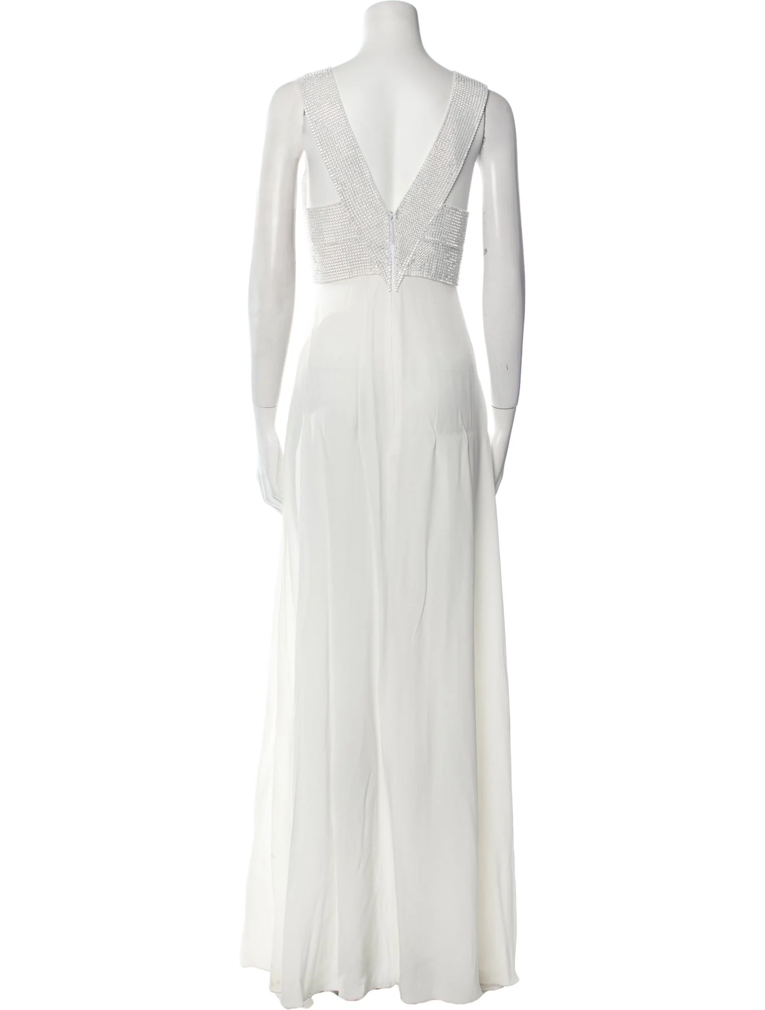 Christopher Kane White Crystal Embellished V-Neck Bridal Maxi Wedding Dress Gown - House Of Huntington