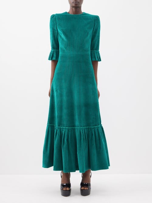 The Vampire’s Wife Emerald Green Cord Velvet Falconetti Festival Maxi Dress - House Of Huntington
