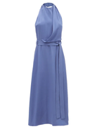 RAEY Blue Halterneck Draped-Front Wraparound Silk Dress - House Of Huntington
