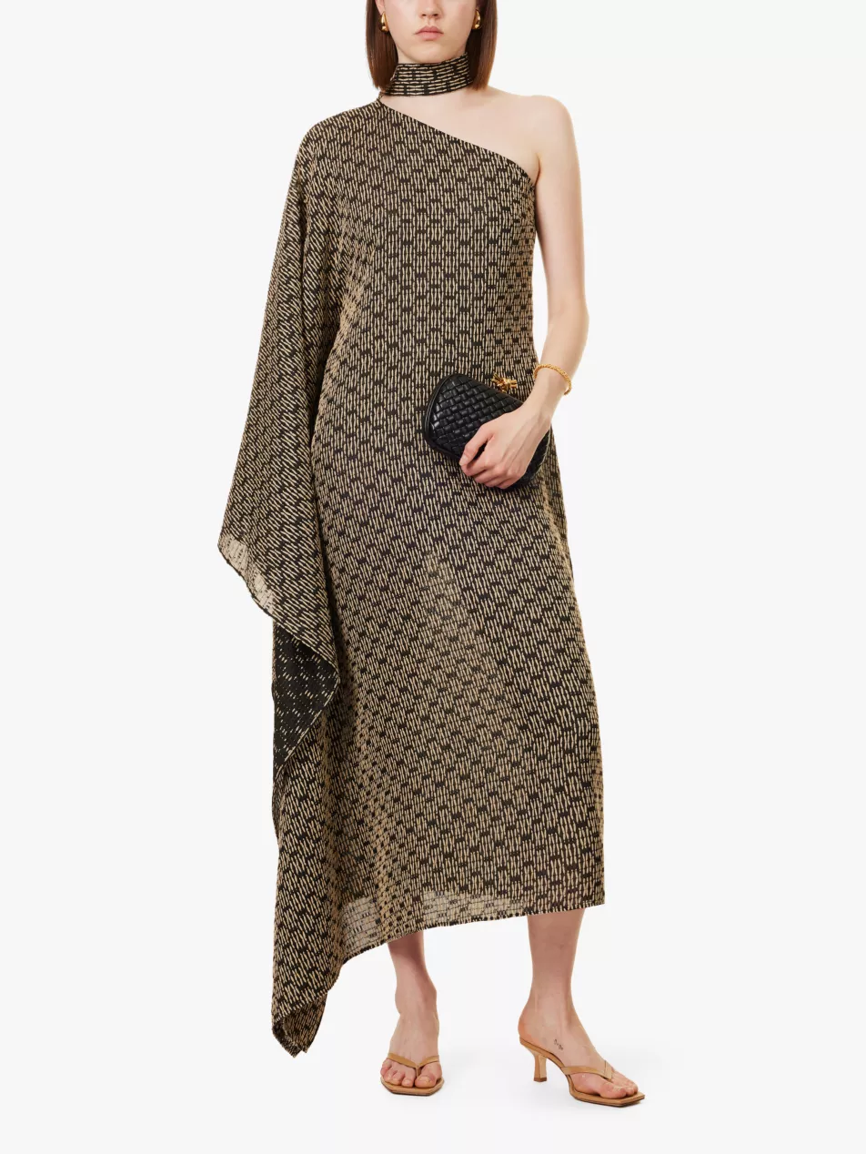 Taller Marmo Uruguay Embroidered One Shoulder Neck Wrap Maxi Dress