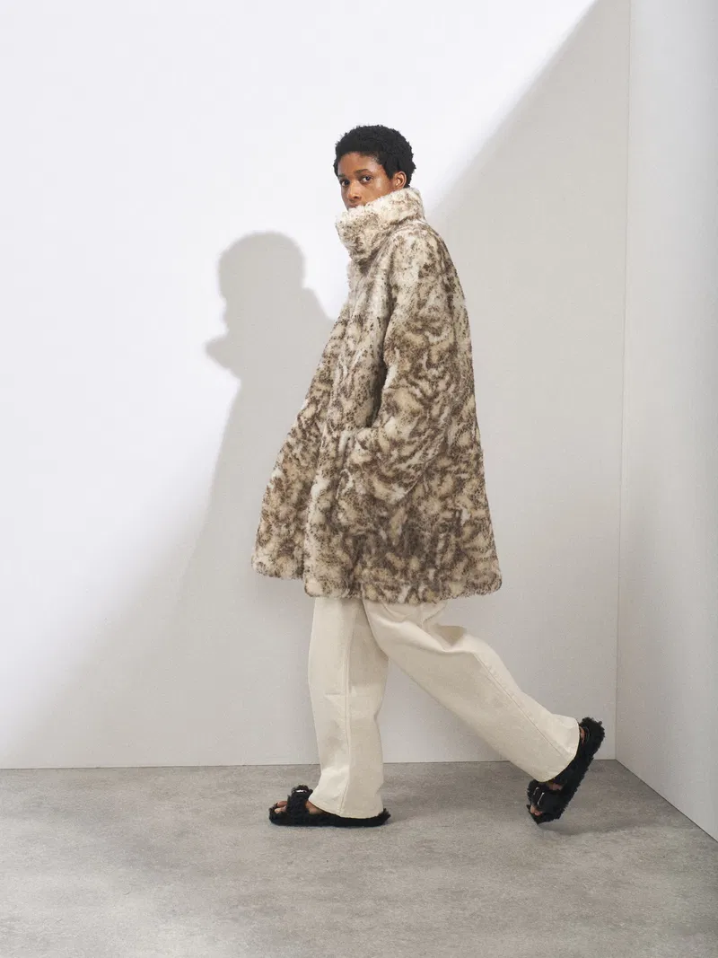 Raey Wildcat Print Shearling Lambskin Car Coat