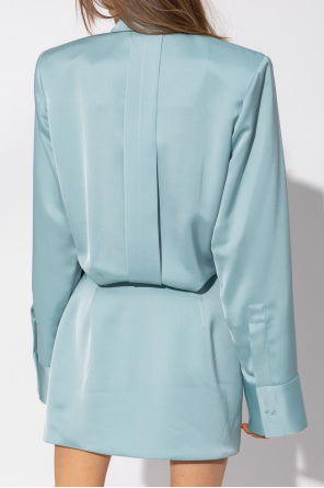 The Attico Sylvie Turquoise Satin Shirt Mini Dress