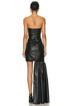 David Koma Black Pleather Strapless Train Detail Mini Dress