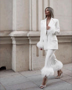 Nadine Merabi White Margot Bridal Feather Cuff Blazer Jacket