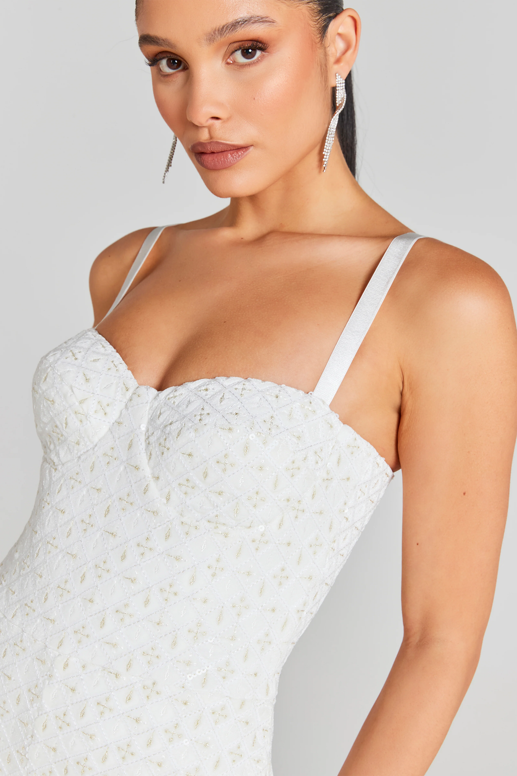 Nadine Merabi White Hailey Embroidered Sequin Flared Jumpsuit