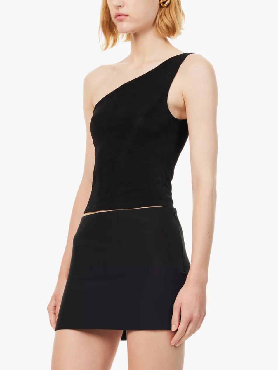 Reformation x Laura Harrier Black Maddie Knit One Shoulder Top