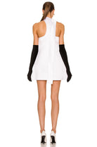 Maximilian Davis White Duchesse Sash Scarf Collar Neck Strapless Racerback Satin Mini Dress - House Of Huntington