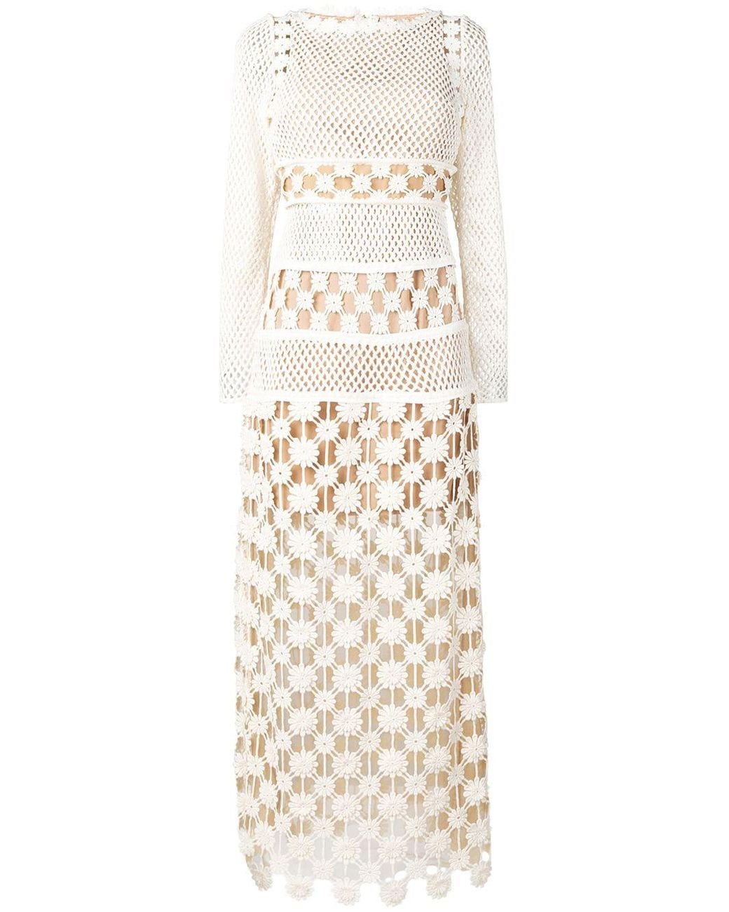 Self-Portrait White Crochet Maxi Dress