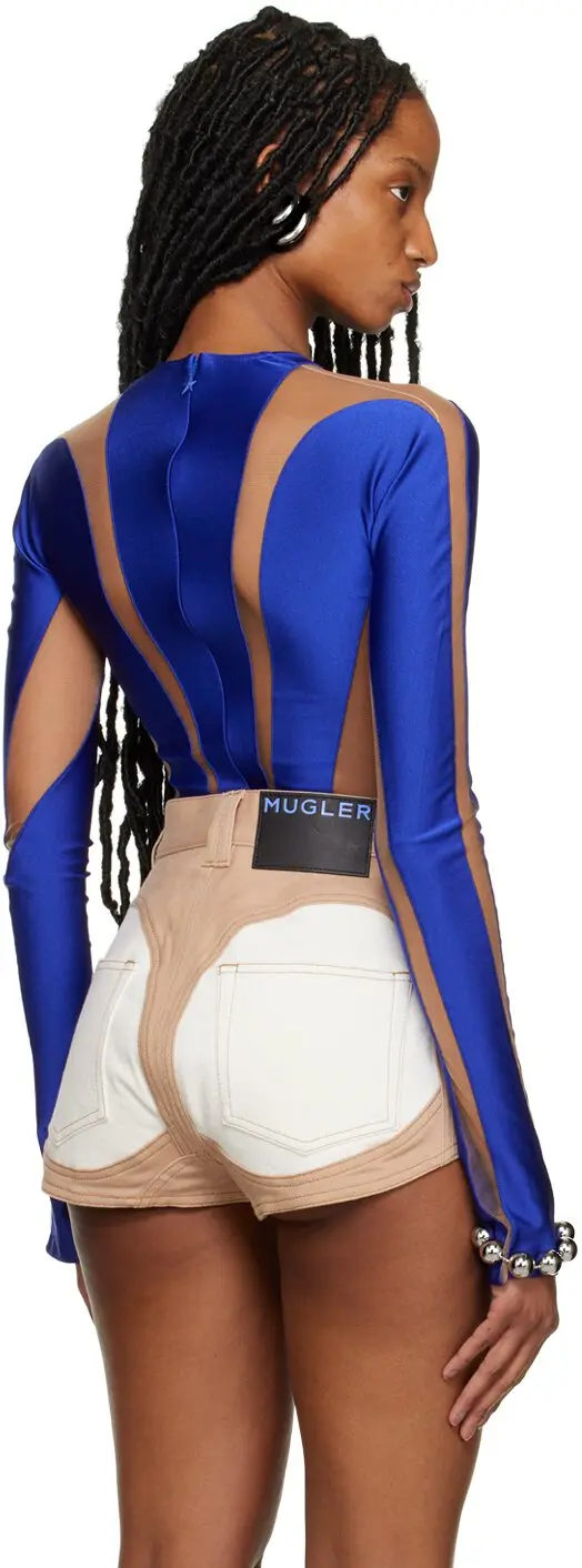 Mugler Alien Illusion Shaping Purple Logo Embossed Bodysuit