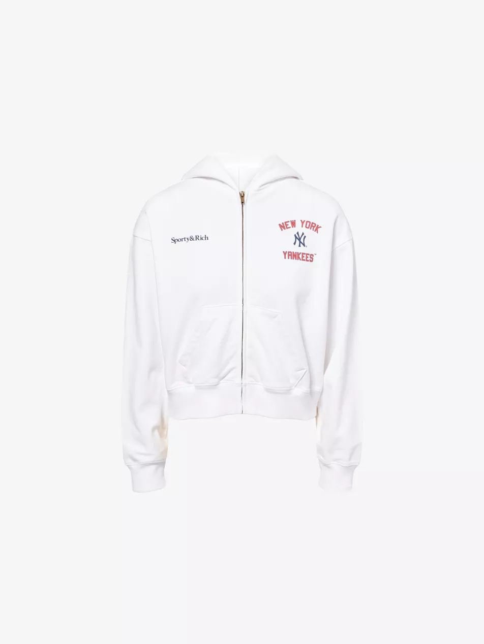 Sporty & Rich for '47 x The New York Yankees Homerun Printed Cotton Crop Hoodie