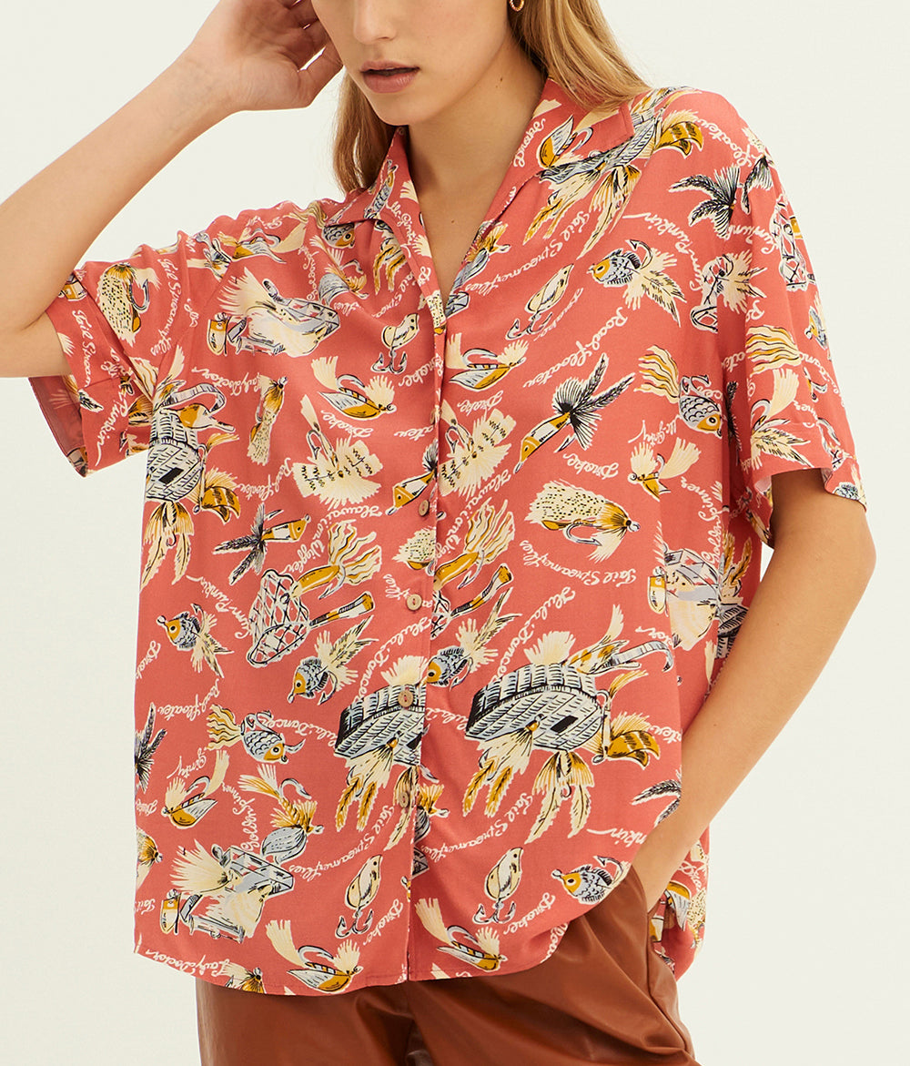 Antik Batik Hilo Red Hawaiian Vintage 50s Print Shirt