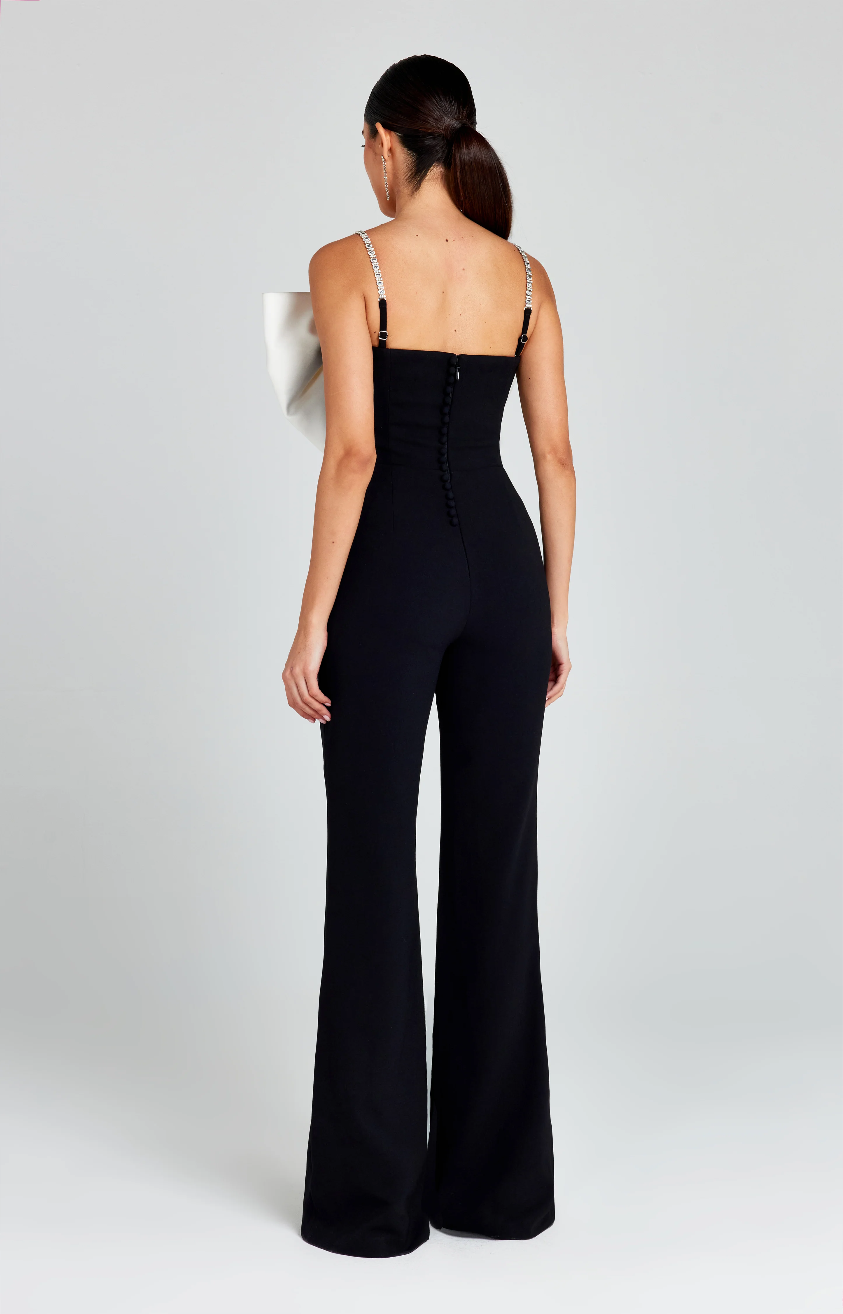 Nadine Merabi Jenny Large Bow Front Black White Diamante Strap Jumpsuit