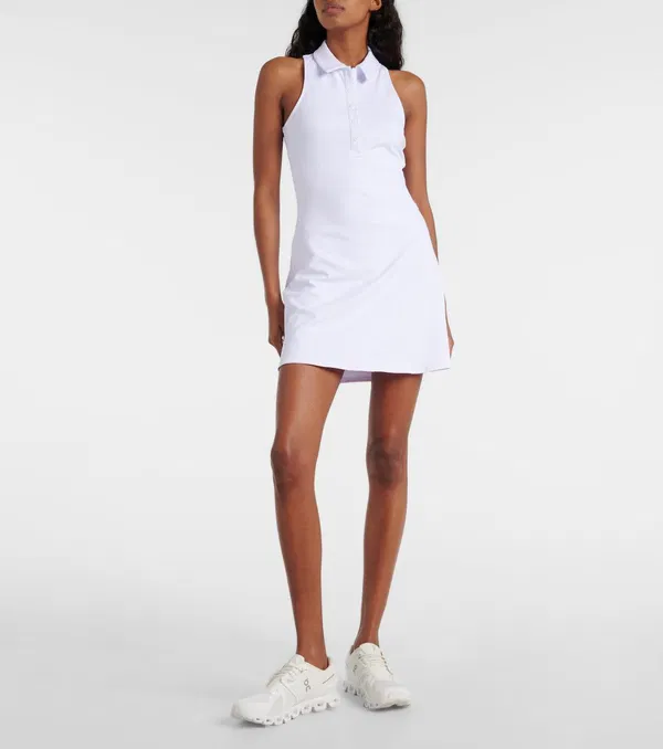 Alo Yoga Charmed White Logo Collared Tennis Dress