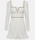 Self-Portrait White Bonded Crepe Long Sleeve Mini Dress