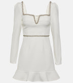 Self-Portrait White Bonded Crepe Long Sleeve Mini Dress