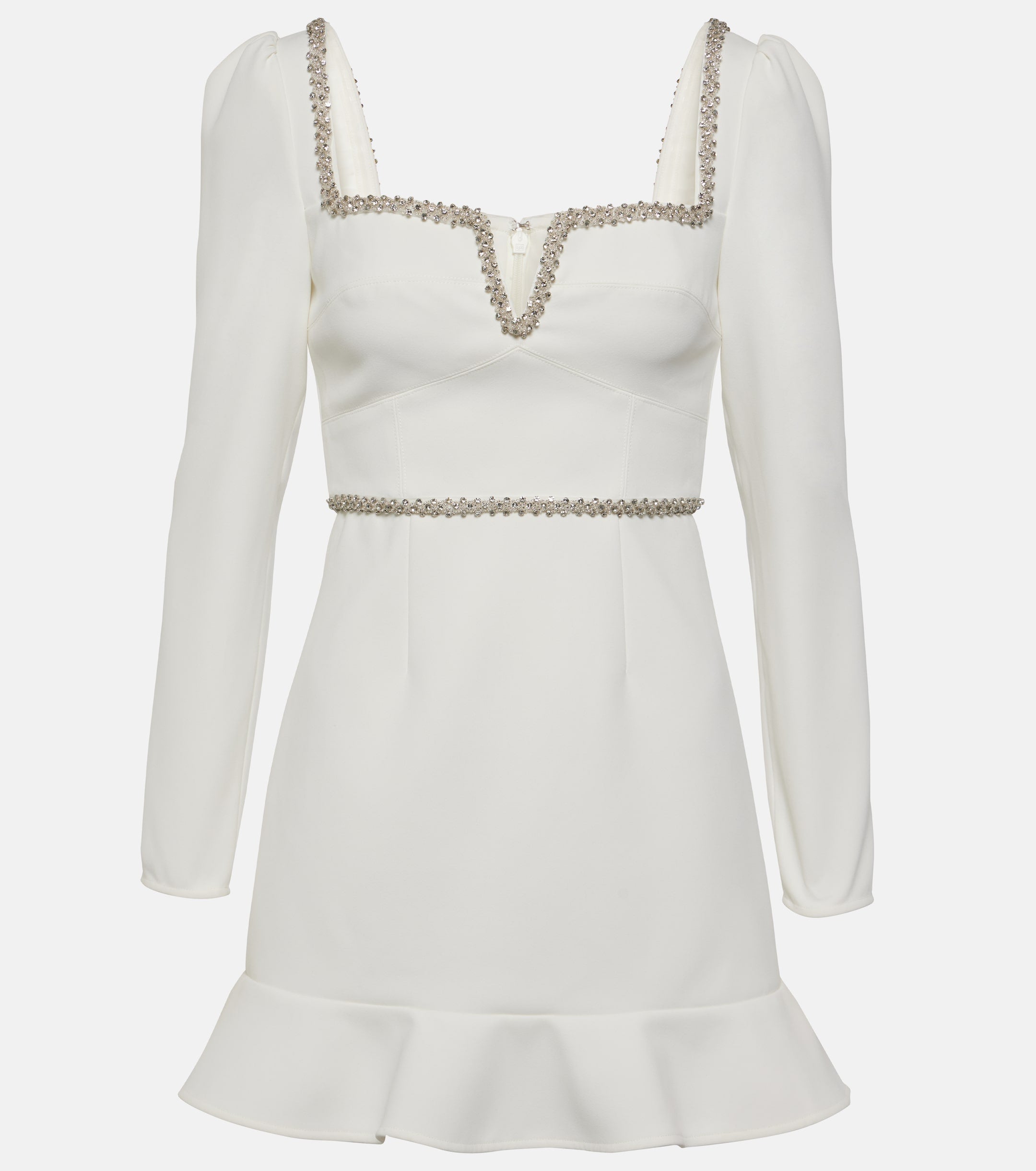 Self-Portrait White Bonded Crepe Long Sleeve Mini Dress