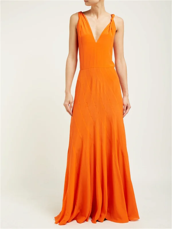 RAEY Multi Seam Twist Strap Silk Orange Dress - House Of Huntington