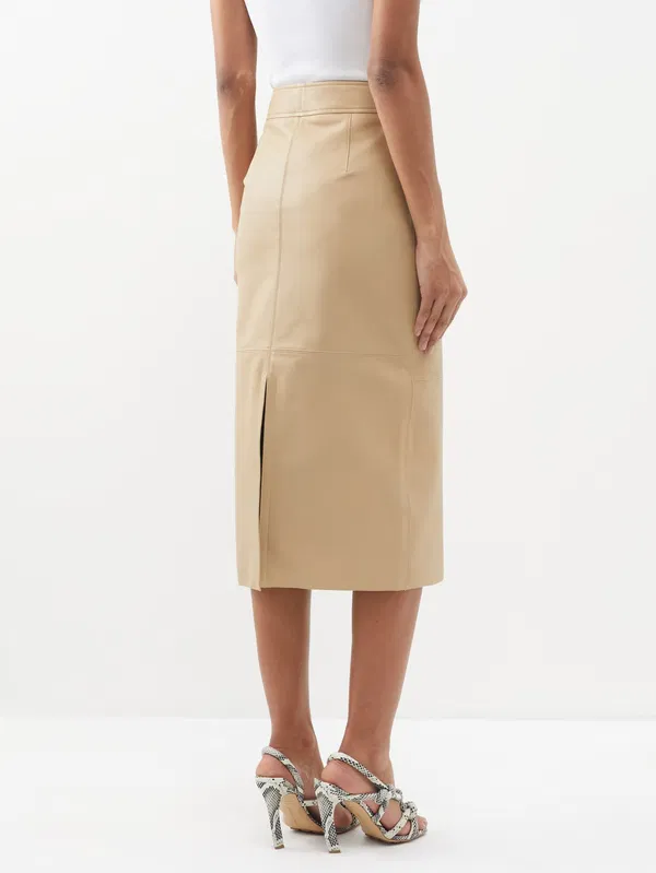 The Frankie Shop Heather Leather Beige Pencil Skirt - House Of Huntington