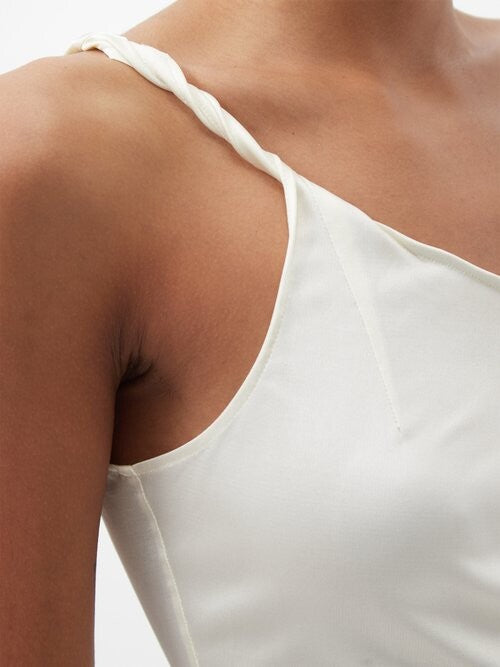 LUDOVIC DE DAINT SERNIN White Asymmetric Lace-Up Side Silk-Jersey Top - House Of Huntington